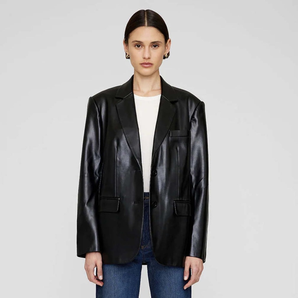 Anine Bing Black Recycled Leather Blazer